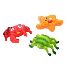 DING DONG PET 寵物彈力海洋朋友玩具3件組, 螃蟹, 蜘蛛, 不可利, 1套