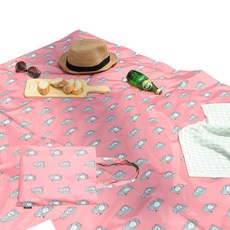 Heim&Heim 棋盤格熊野餐墊 + 環保袋套組, 暖粉色 + 黑色