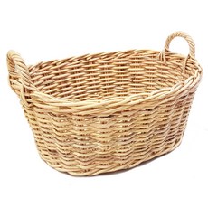 天然橢圓形提手藤籃 B902BE, 淺褐色, 1個