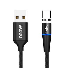 사또 3세대 USB C타입 커넥터 + 일자형 마그네틱 고속충전 케이블 1m 세트, 블랙, 1세트