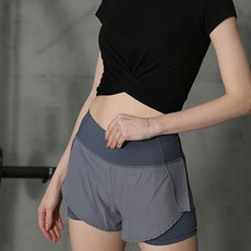 All Nine 女款簡約撞色瑜珈雙層短褲