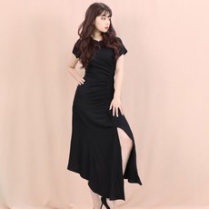 페이퍼먼츠 허리 셔링 옆트임 반팔 롱 슬림 섹시 원피스 12521