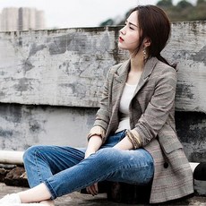 포플러앤씨 여성용 파프 체크패턴 자켓