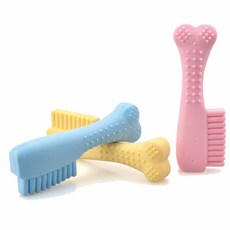 Cali Pet 柔軟幼犬牙刷固齒器3件組 4.5 x 13.5 x 1.8 cm, 天藍色+黃色+淡粉色, 1套