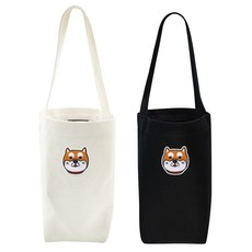 Okstar 柴犬刺繡飲料帆布袋, 黑色米色, 2個
