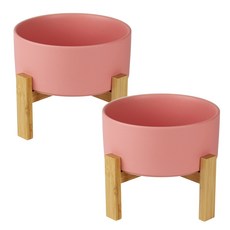 meongzi 寵物簡約設計陶瓷餐碗 2層 S, 粉紅色, 2個