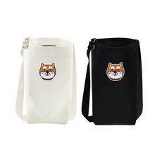 okstar 柴犬貼布斜背隨行杯袋, 黑色, 米色, 2個