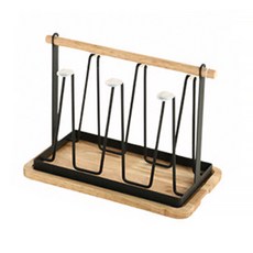 北歐風摩登木質鐵製杯架, 黑色的, 1個