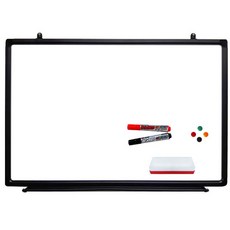 磁性白板+麥克筆 黑色+紅色+板擦+磁鐵 隨機 4入, 黑色鋁