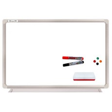 磁性白板+麥克筆 黑色+紅色+板擦+磁鐵 隨機 4入, 鋁