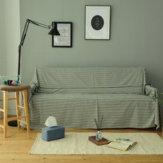 Heim & Heim 復古風條紋布料4人座沙發套, 象牙白 + 黑色