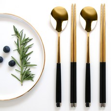 프렌치블랑 2인 수저세트 골드, 블랙 + 골드, 숟가락 2p + 젓가락 2p, 1세트