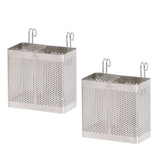 SIMPLE KITCHEN 不鏽鋼沖孔方形餐具筒 2入, 單一顏色, 2個