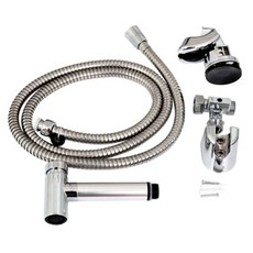 Rimibas一觸式按鈕浴室噴槍+金屬軟管 1m+吸附式支架+金屬T型閥+基本支架, 1套