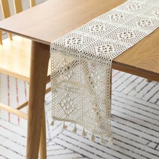 I Love Home 針織鉤針流蘇桌旗, 米色, 24 x 350 cm