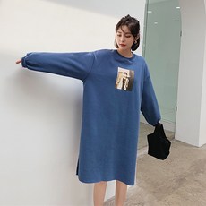 레몬소울 모리 프린팅 맨투맨 기모 원피스 빅사이즈 포함