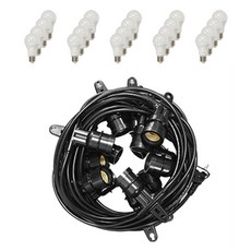 插座線串 20M 20入+LED燈泡 12W A/C E26 20顆, 電燈線(黑色)+燈泡(黃光)