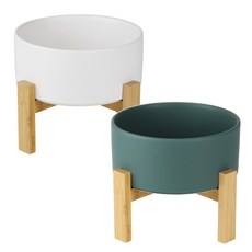 meongzi 寵物雙層陶瓷碗 S, 白色, 湖水綠, 2個