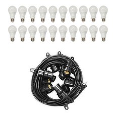String World 串燈 線燈 20公尺 20個燈座 (黑色) + LED燈泡 10W 燈泡色 20入 套組, 燈線(黑色), 燈泡(燈泡色), 1個