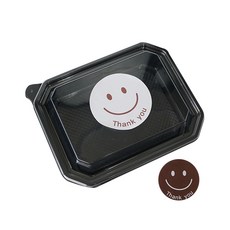 SL-203 블랙 일회용용기 100p + 빅스마일원형 초코 + 화이트 스티커 100p, 1세트