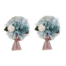 I LOVE HOME 蕾絲花朵流蘇窗簾綁帶 15 x 18 cm, 藍色, 2個