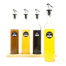 銀蓋圓形醬料瓶 4款 4入+英文圓形標籤貼紙 黑色, 1套