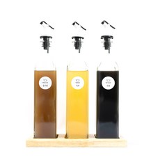 白蓋方形醬料瓶 4款 3入+韓文圓形標籤貼紙 白色, 1套
