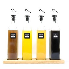 皮革油瓶收納盒套組 4 種白色節儉帽方形瓶 4 + 貼紙方形黑色英文, 1套