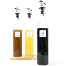 레더링 오일병 정리대 세트 4type 실버 알뜰캡 원형병 3구 + 스티커 사각 화이트 한글, 1세트