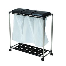 이동식 분리수거함 3P 1단 밀폐형 + 비닐 100p, 블랙, 1세트
