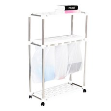 이동식 분리수거함 3P 2단 밀폐형 + 비닐 100p, 화이트, 1세트