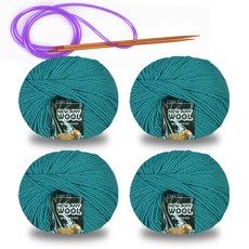 New Annie羊毛編織線 50g x 4入 + 環形針, 1套, 6033午夜綠