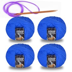 New Annie羊毛編織線 50g x 4入 + 環形針, 1套, 6014藍色