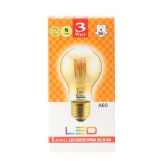 롱 LED 스파이럴 에디슨 전구 3W A60, 전구색, 1개