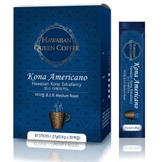 HAWAIIAN QUEEN COFFEE 夏威夷可娜皇后莊園 Kona即溶美式咖啡粉隨身包, 0.9g, 30條, 1盒