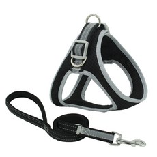 PASTEL PET 網眼反光狗狗胸背帶 + 牽繩套組 XS, 黑色, 1套