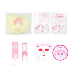 Recipebox Baby Pink孩童旅行彩妝4入組, 化妝包+兒童面膜 2入+粉色口紅+防曬氣墊, 1組
