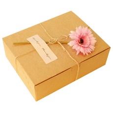 Donna&deco Bloom 長方形盒子 大 3入 + Arin 感謝貼紙 3入 + 非洲菊裝飾花 3個 + 麻繩 10公尺 套組, 盒子(牛皮紙色), 花(粉彩粉紅色), 1套