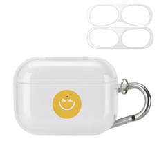 구스페리 스마일 디자인 에어팟프로 투명 젤리 케이스 + 철가루 방지 스티커 + 키링, 스마일옐로우, 1개