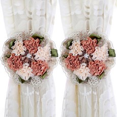 I Love Home 蕾絲花朵流蘇窗簾綁帶 17 x 17 cm, 深粉紅色, 2個