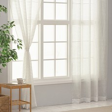 日常格紋蕾絲窗簾 2件組, 白色