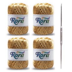 Miso 毛線 Lora 亮片毛線 55g 4p + 鉤針, 6004 金色, 1套