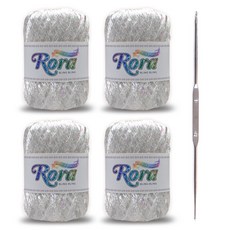 미소털실 로라 스팽글 뜨개실 55g 4p + 코바늘, 6001 화이트, 1개