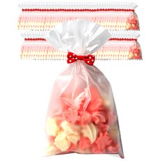 禮物包裝 半透明OPP袋 80入 + 紅色圓點束帶 80入, 混和顏色, 1套