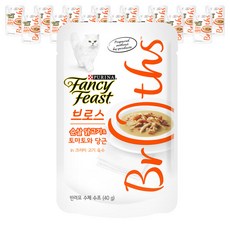 팬시피스트 브로스 고양이 간식 파우치, 혼합맛(순살 닭고기/토마토/당근/크리미 고기 육수), 40g, 16개