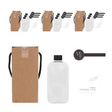 扁平PET瓶 黑色瓶蓋 250ml x 10入 + 貼紙組, 1套