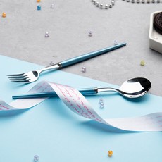 Bloom at home 馬卡龍色系餐具組, 藍色, 勺子+叉子