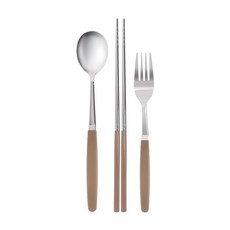 MAHO CUTLERY TINT 成人基本餐具組 卡布奇諾, 1套, 成人用湯匙 + 筷子 + 叉子 隨機出貨