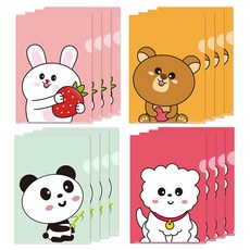 動物L型文件夾 4款 x 4入 組, 兔子 + 熊 + 熊貓 + 小狗, 1套