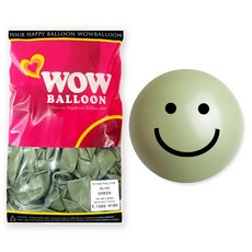 WOW PARTY KOREA 快樂微笑氣球 30cm, 50個, 橄欖綠